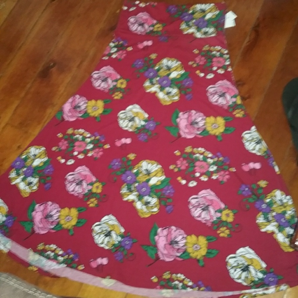 LuLaRoe Floral Maxi Skirt in Berry Red